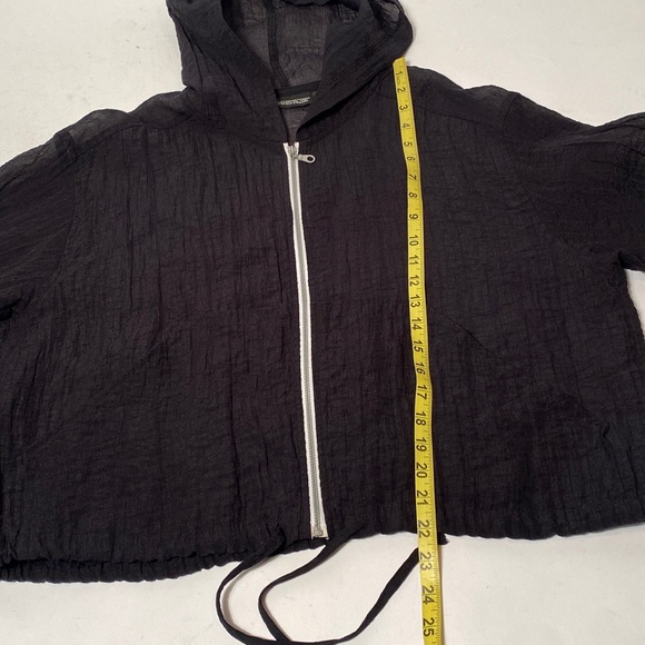 Vintage 1990s SHEER CRINKLY Black Zip Up Hoodie with Kangaroo Pockets! One Size - Picture 7 of 9